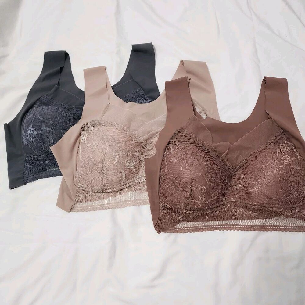 Women Wireless Sports Bra Thin Pushup Plus Size 6L Lace Backless Bra Lot of 3